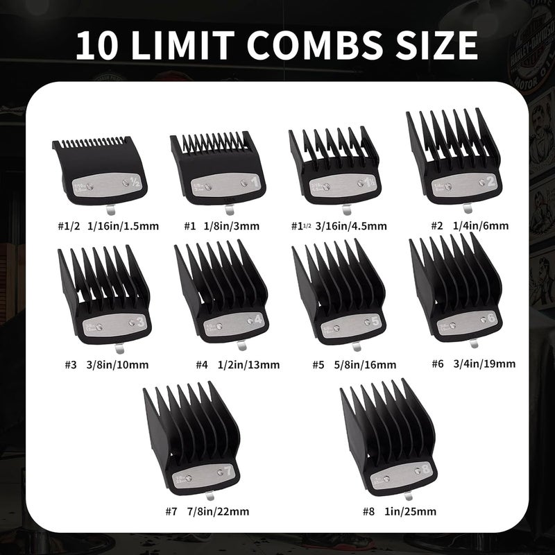 BLOSTM 10-Piece Clipper Guard Set, Black Professional Clipper Guard Set Compatible with Most Wahl Clippers (1.5-25mm), Premium Close Cut to 1-Inch,Black - Image 3